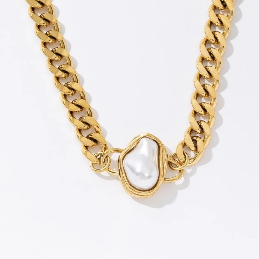 pack of TWO Gold Chain Necklace with Pearl baroque choker SHIPS next day